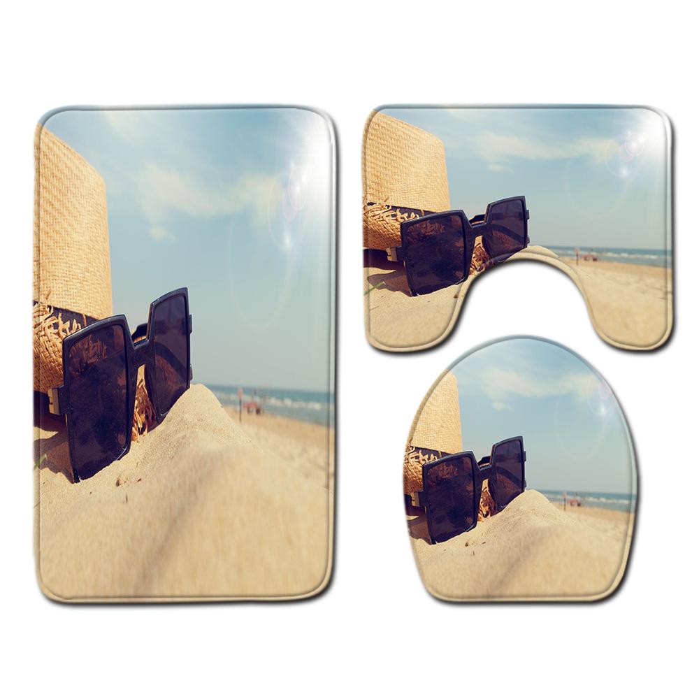 Beach View Bathroom Floor Mat Three-Piece Toilet Carpet Toilet Mat Set Door Mat Bathroom Non-Slip Mat