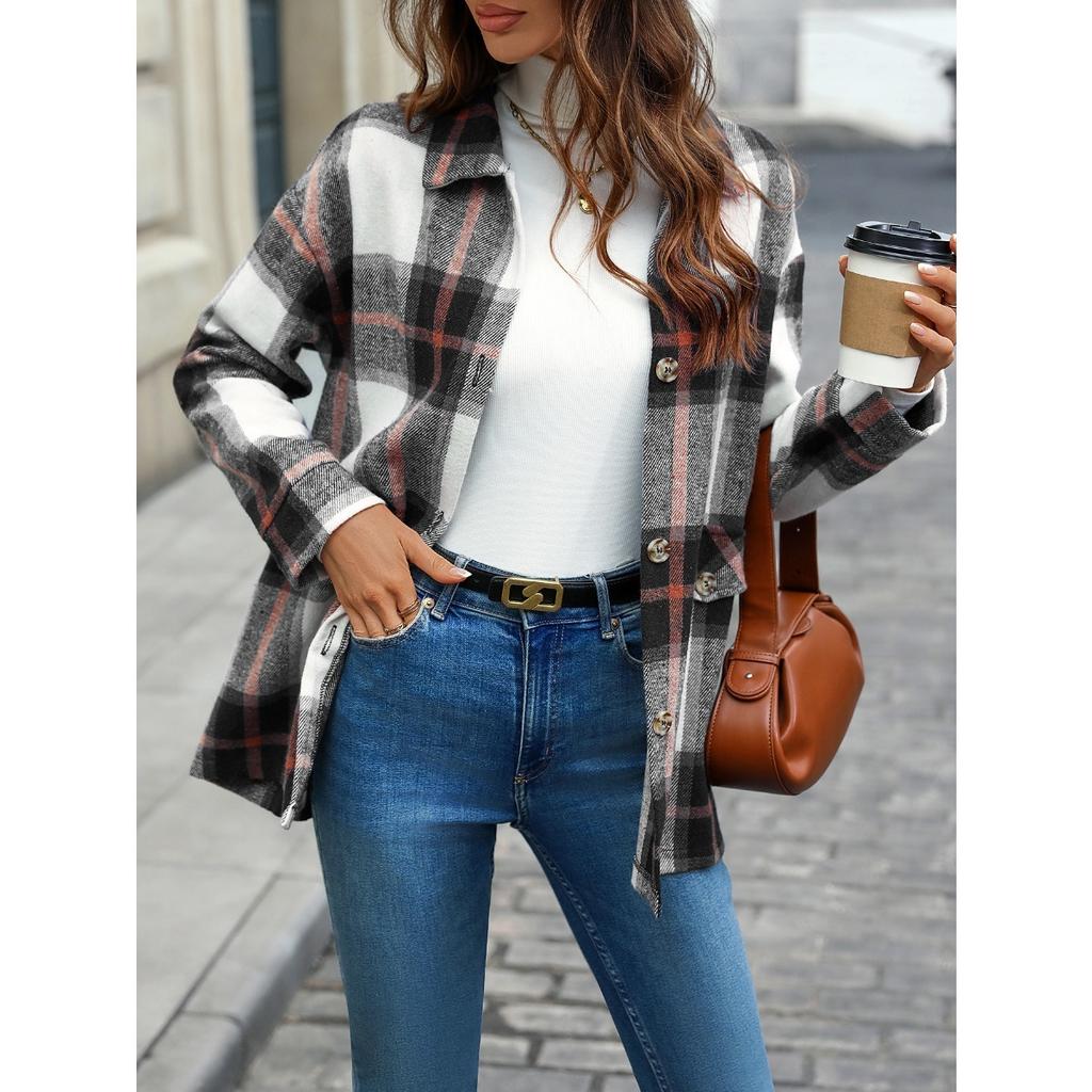 Ladies, Thermal Jacket, Checkered Shirt, Thick, Cardigan Top, Outerwear