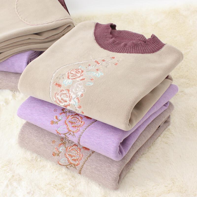 YUZHAOLIN Women's Plus Size Fleece Lined Round Neck Thermal Underwear Set