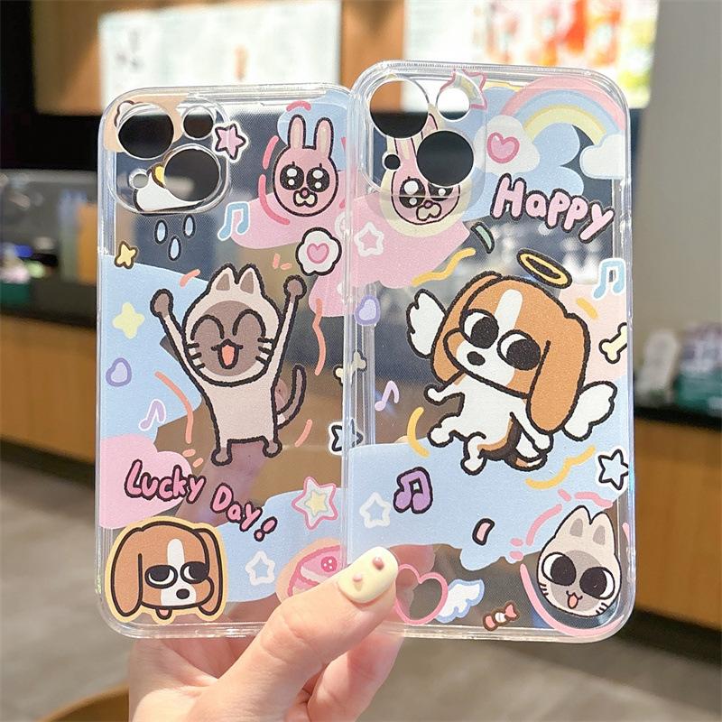 Puppy cat cartoon for iPhone111/12 mobile phone case all-inclusive Apple 13/14/15/16 transparent soft