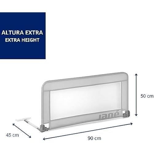 Jané barrière de lit rabattable avec sac de transport, design extra haut, longueur 90 cm