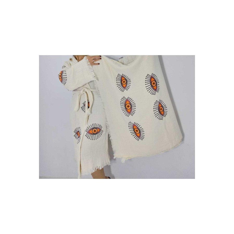 Women's 2 Piece Set Cotton Muslin Multipurpose Kimono and Muslin Peshtemal Multi-Purpose Fine Woven Towel / Pareo / Shawl