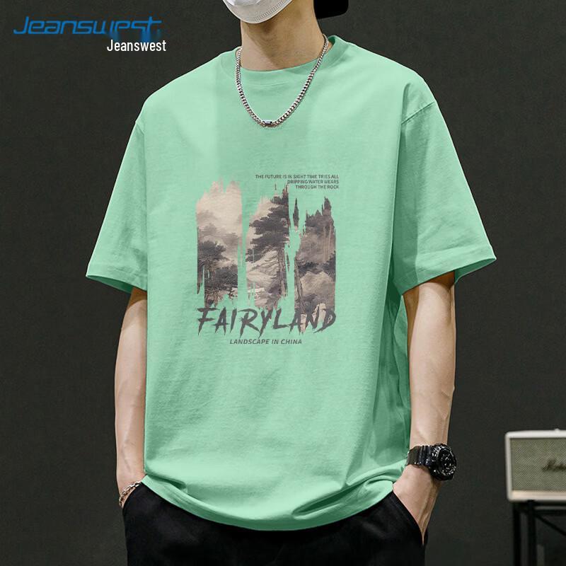 T-shirt da uomo Jeanswest a vestibilità larga con stampa paesaggistica in cotone pesante