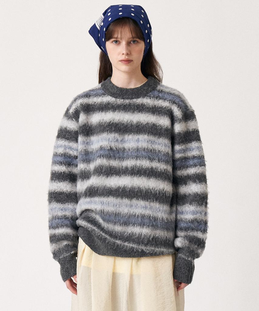 GOLDEN SUNSHINE Wool Stripe Boucle Knit_Grey