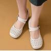 Sommer Retro Hohl Doudou Einzelne Schuhe Damen Neu Frühling und Sommer Runde Zehen Flachsohlige Sandalen Flacher Ausschnitt Weichsohlige Einzelne Schuhe