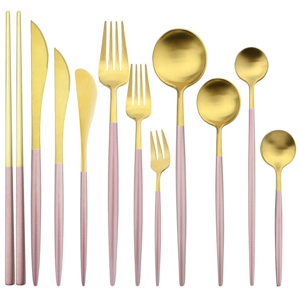 11 Pcs Black Gold Stainless Steel Tableware Cutlery Set 304 Spoon Knife Fork Flatware Set Silverware Kitchen Home Dinnerware Set