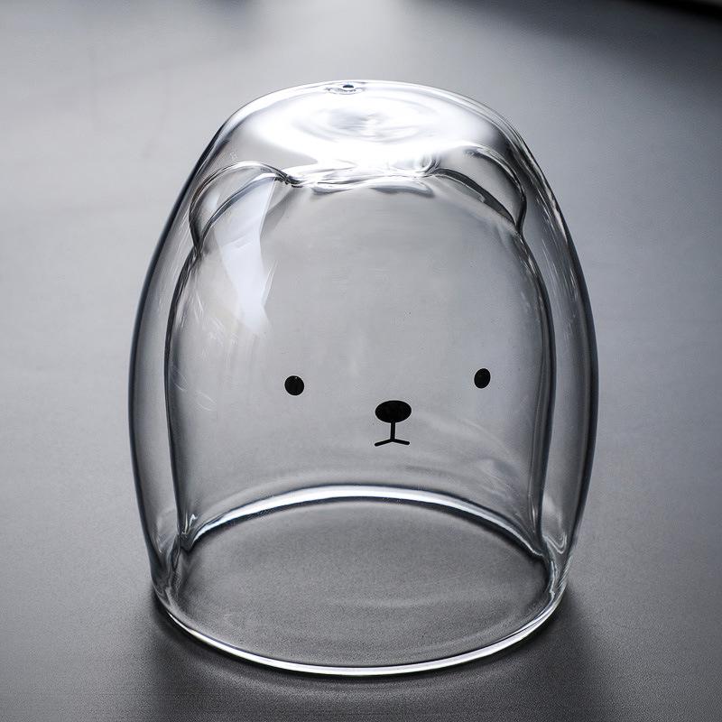 Double-Layer Cartoon Bear Insulated Glass Cup