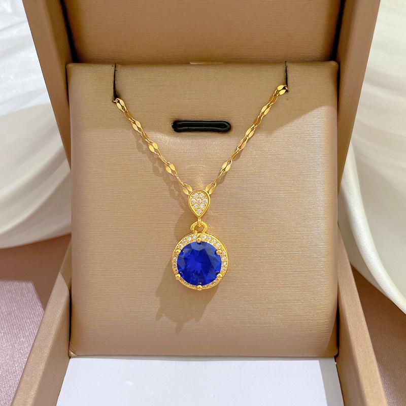 Titanium Steel Micro-Inlaid Gold Plated Women's Lucky Bead Necklace - Trendy Clavicle Chain Accessory
