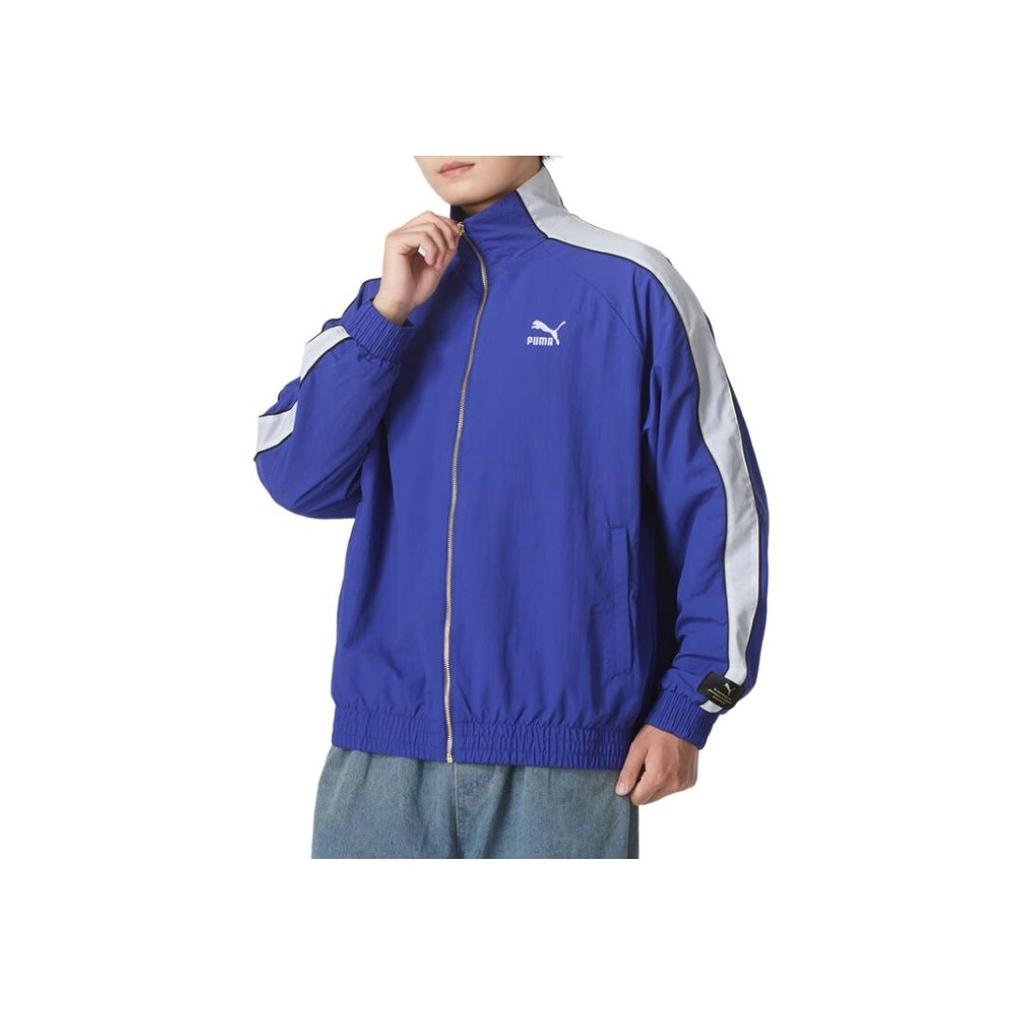 Puma Fashion Logo Pattern Color Block Outdoor Casual Zip-Up Retro Sports Stand Collar Jacket Unisex Jacket Blue 629048-27
