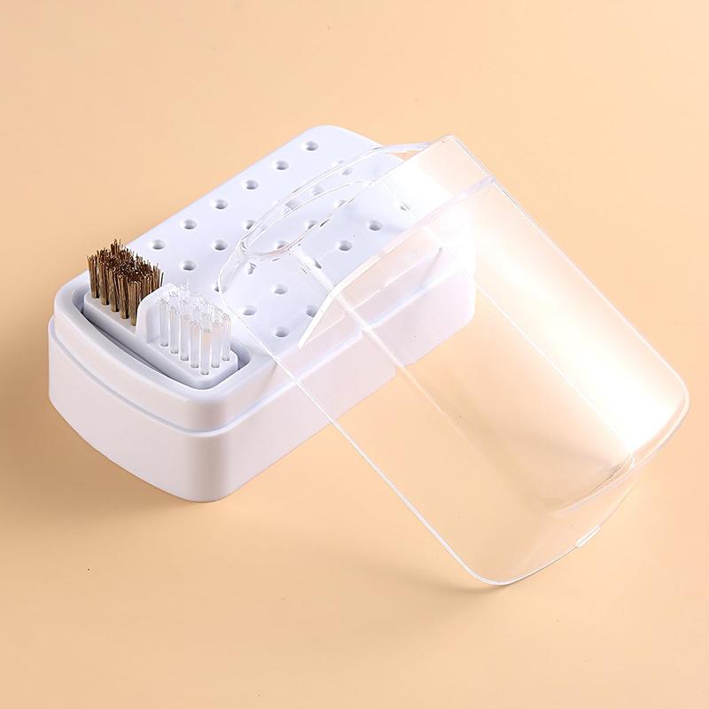 2 In 1 Nail Drill Bits Storage Box 30 Holes with Cleanning Brush Manicure Salon Grinding Head Holder Display Nail Art Accessory