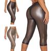 Pantalons Capri Brillants Métalliques Taille Haute pour Femme Collants Semi-Transparents Pantalons de Protection pour Rave Discothèque Fête
