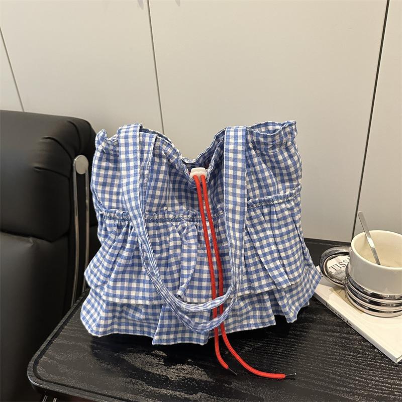 Fashion and Popular Plaid Commuter Simple Tote Bag Niche Design Armpit Bag Large Capacity Shoulder Bag