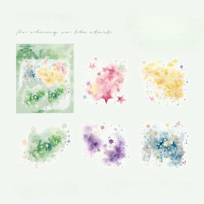 

10 шт. Декоративные наклейки серии «Цветные» Акварельная фольга тиснение Коллаж Скрапбукинг Этикетка Сделай сам Ежедневник Планировщик