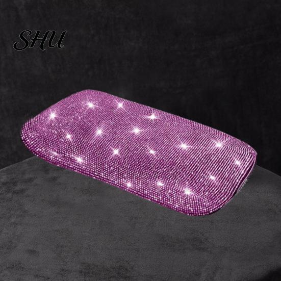 Removable Car Armrest Cover Bling Rhinestone Universal Rectangle Elastic Band Auto Cushion Center Console Protector Pad Mat Interior Accessories