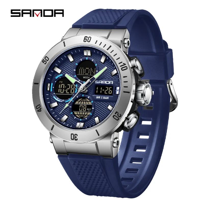 SANDA Sport Men's Watches Fashion Luxury Waterproof Multi Function Quartz Wristwatches Military Digital Date Week Luminous Clock