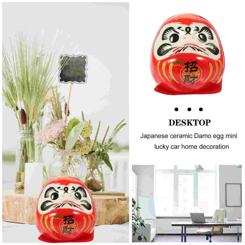 Car Dharma Eggs Daruma for Baby Japanese Ornament Ornaments Ceramic Figurine Figurines Red Wealth Dashboard Decor Miss