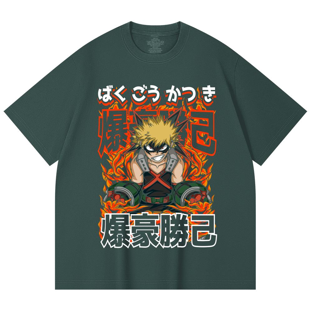 230 Gsm 100% Cotton My Hero Academia V13 Bakugo Print Unisex Heavy Cotton T Shirt