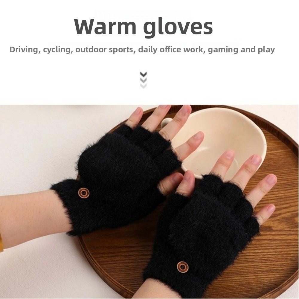 Outdoor Winter Half Finger Gloves Plush Warm Touchscreen Gloves Thickened Imitation Cashmere Flip Cover Gloves For Women Men