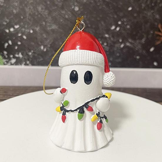 Christmas Ghost Pendant Resin 3D Ghost Hanging Ornament Mini Santa Hat
