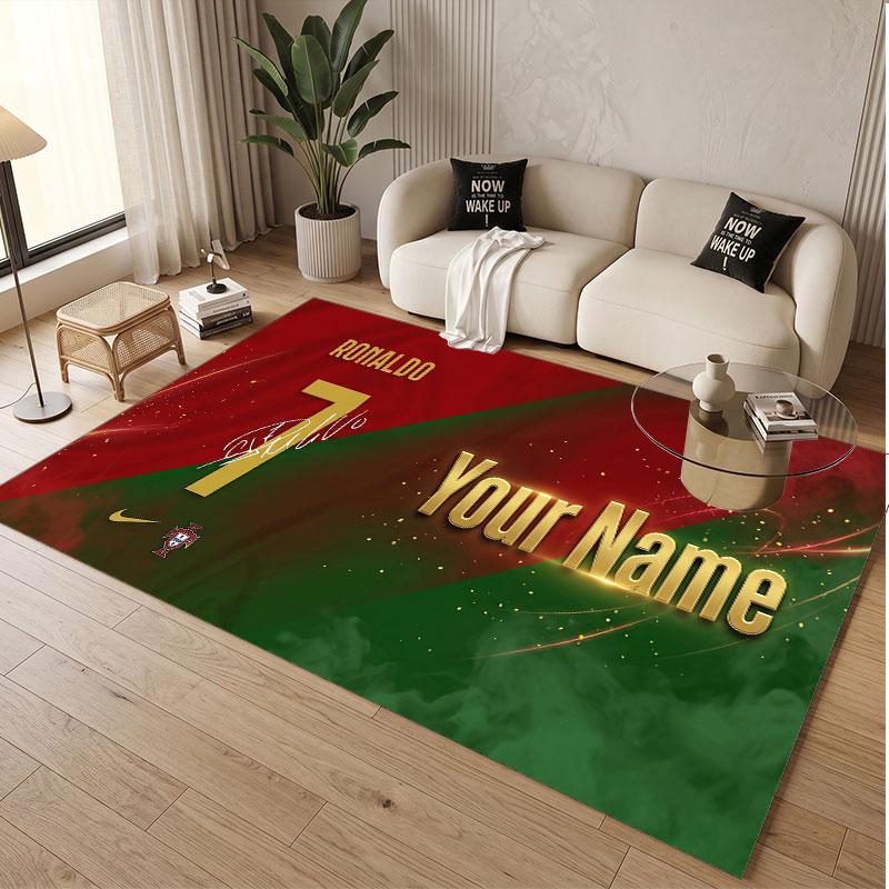 Custom Rug Cristiano Ronaldo Pattern Print Name Text Soft Non‑Slip Floor Carpet for Home Indoor Decoration