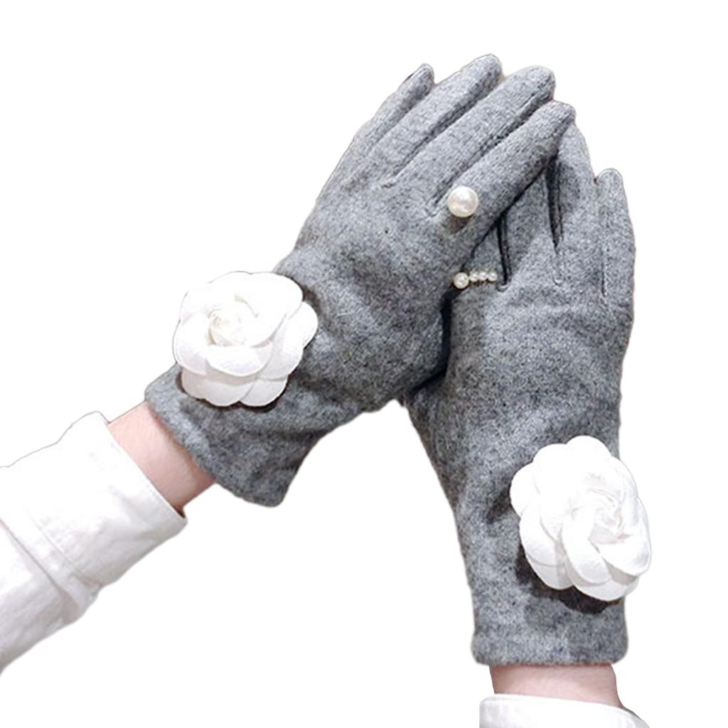 Camellia Pearls Mittens Winter Full Finger Warm Touching Screen Keep Warm Outdoor Thermal Gloves Gloves