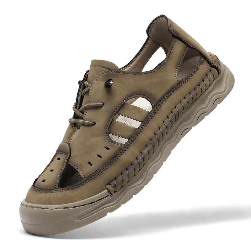 

Летние новые мужские удобные сандалии большого размера с ручной строчкой на одну ногу, модные мужские сандалии на мягкой подошве с нескользящей подошвой для пляжа 48 хаки