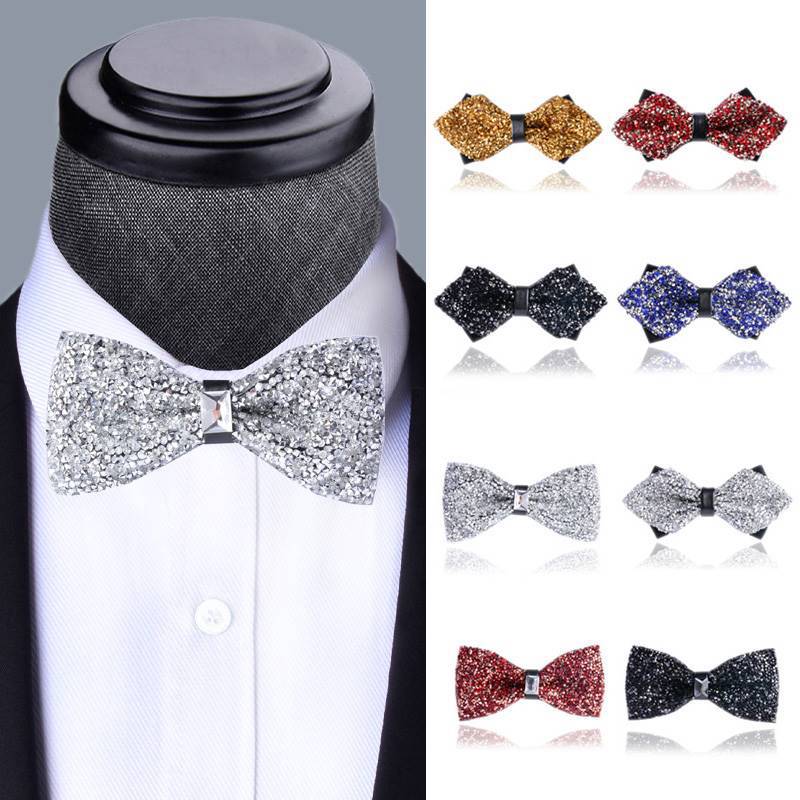 Sharp Flat Bow Tie Male Brotherhood Group 3D Crystal Fashion Wine Red Fashion Bow Tie
