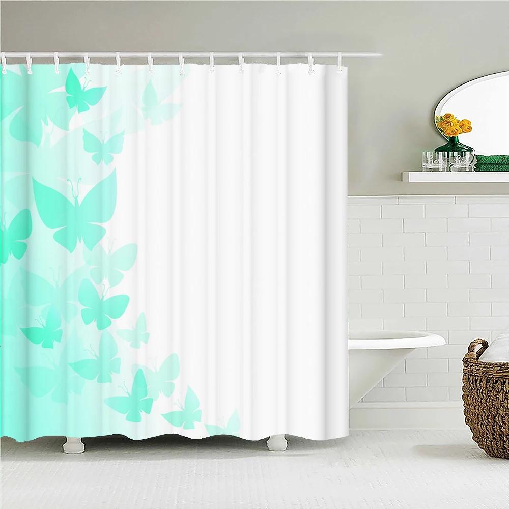 Beautiful Butterfly 3D Shower Curtains With Hooks Waterproof Fabric Flowers Printed Bathroom Curtain 180X180 Bathtub Screen