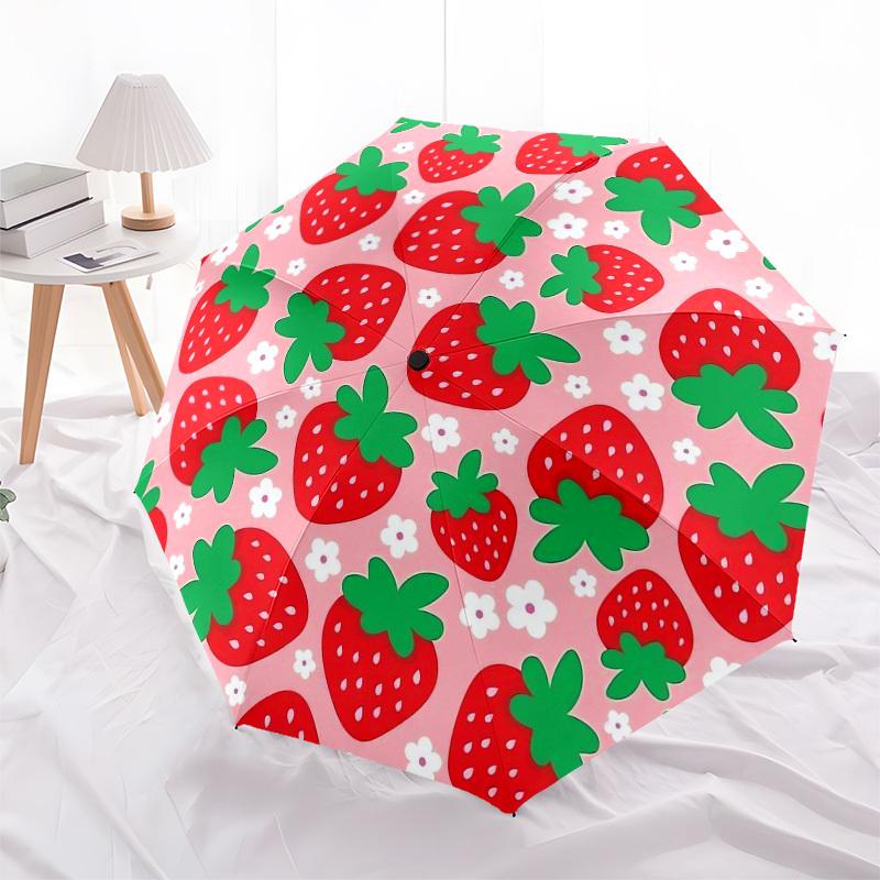 1pc Strawberry Pattern Design Umbrella with Plastic Handle,Compact & Stylish,Cartoon Pattern,Outdoor UmbrellaPT339