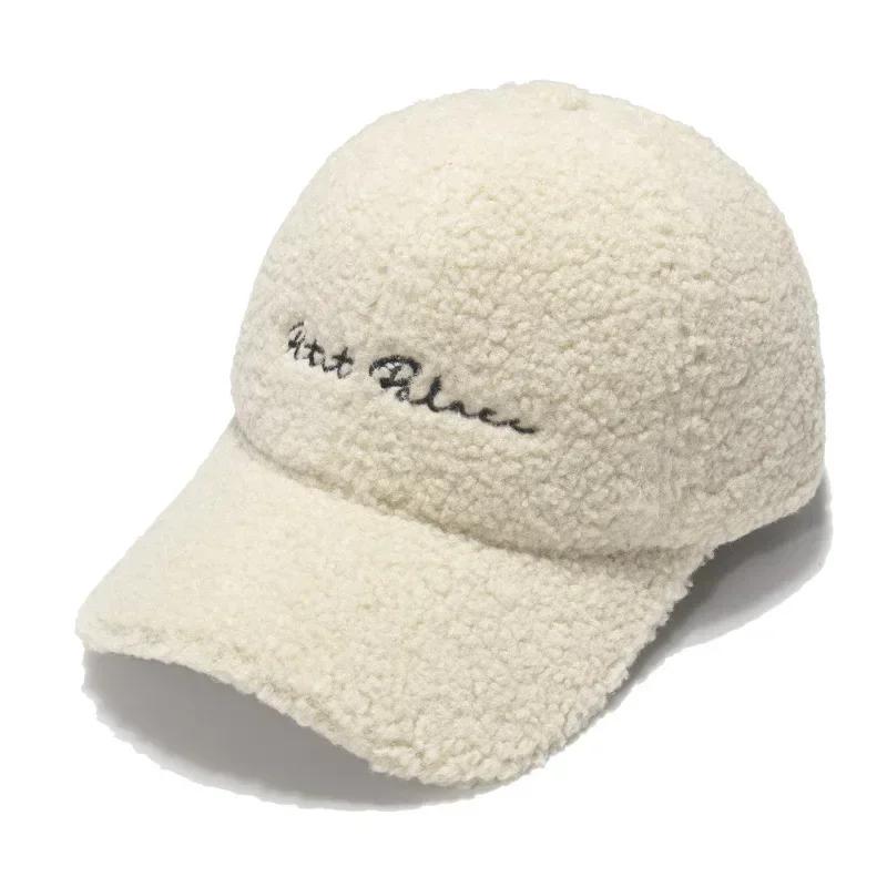 Lamb Wool Hat for Women Autumn and Winter Korean Style Warm Sun Hat Plush Baseball Cap Winter Baseball Cap