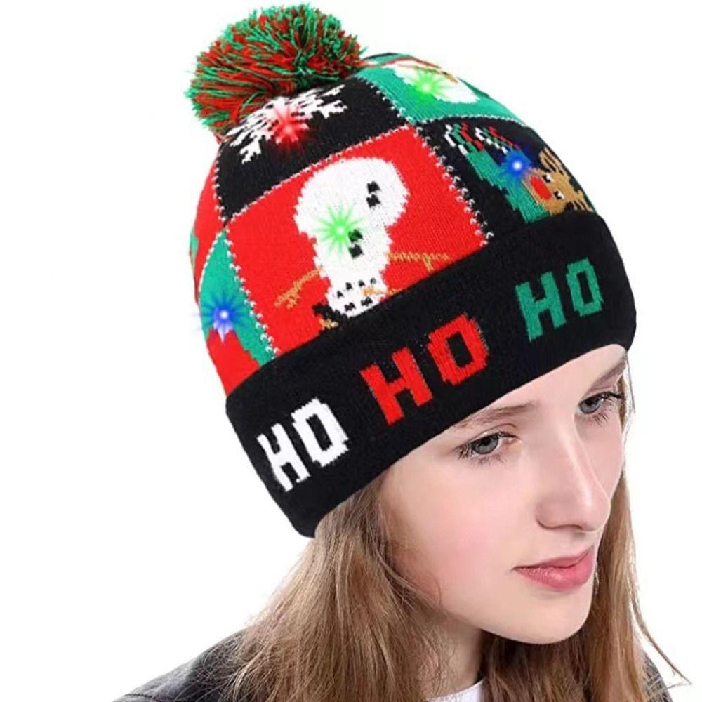 Santa Claus Christmas Hat Warm Christmas Knitted Hat Soft Christmas LED Light Knitted Hat  Adults