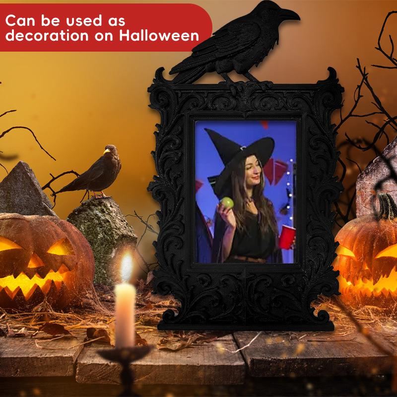 Halloween Crow Bat Vintage Picture Frame Black Atmosphere Decorations Ornate Photo Frame Halloween Desktop Ornaments