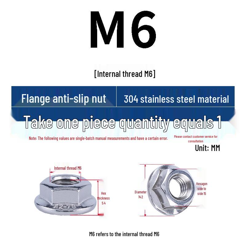 304 Stainless Steel Hex Flange Nut with Anti-Slip Washer, M3-M16
