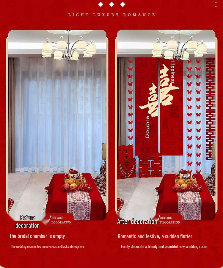Complete Wedding Room Decoration Set: Curtains & Tassels for Bride's and Groom's Sides