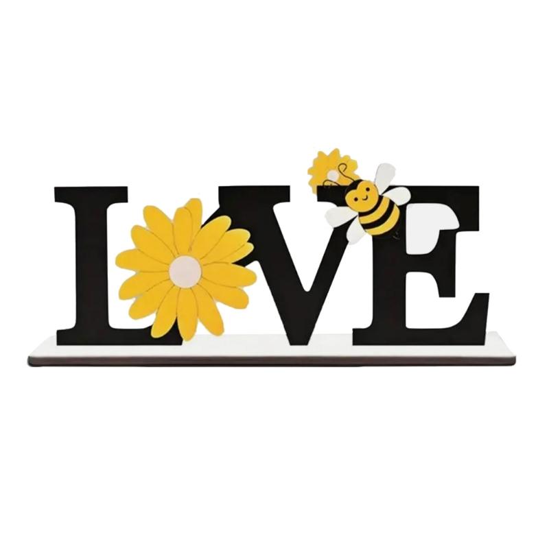 Farmhouses Wooden Love Letter Sign with Sunflowers and Bees Accent for Home or Office Spring Summer Tabletop Decors