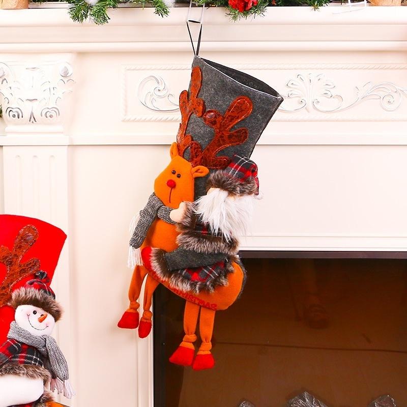 Snowman Riding Deer Christmas Socks Pendant Christmas Gift Bag New Years Christmas Tree Decoration