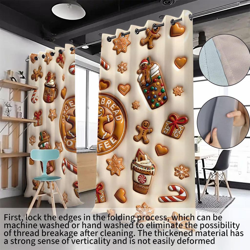 Gingerbread Man 3D Christmas Blackout Curtains - High-Precision Polyester Sun Protection