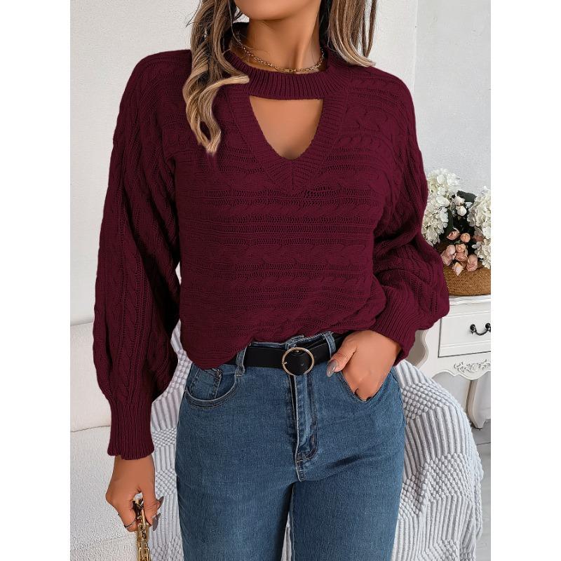 

Женский осенне-зимний свитер-пуловер с длинными рукавами и ажурной перевязкой S бордовый