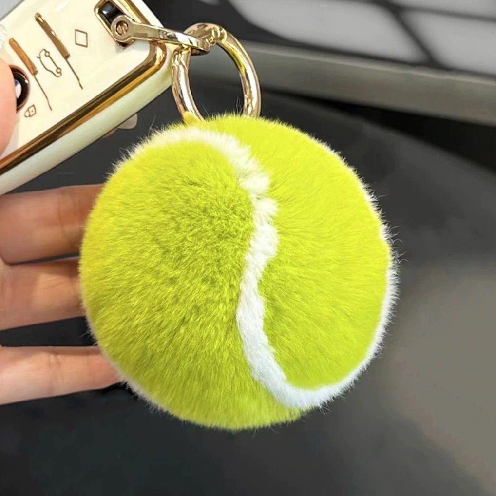 Faux Rex Rabbit Fur Tennis Ball Keychain Pendant - Cute Plush Ornament for Bags