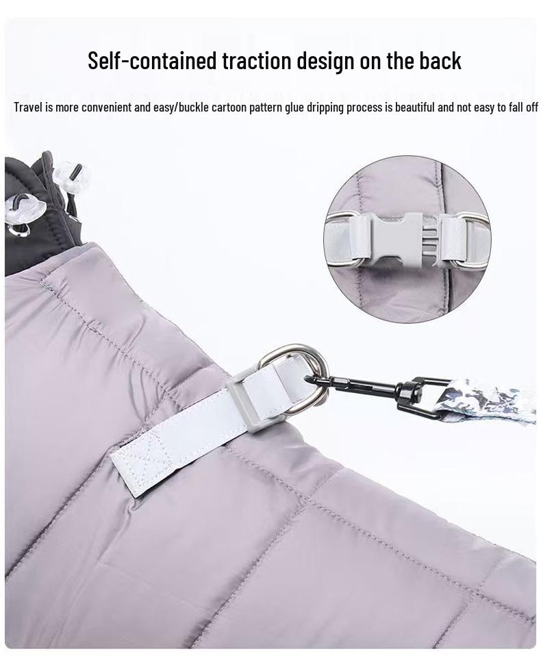 Reflective Waterproof Dog Jacket: Thickened Autumn/Winter Down Coat for Small Pets, Four-Legged Design, Cotton Material.