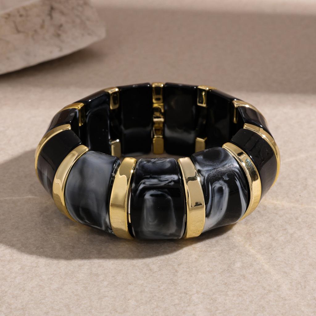 7 Styles Vintage Thick Resin Acrylic Bangles for Women Geometric Wide Chunky Elastic Bracelets Wood Bangle Metal Hand Jewelry