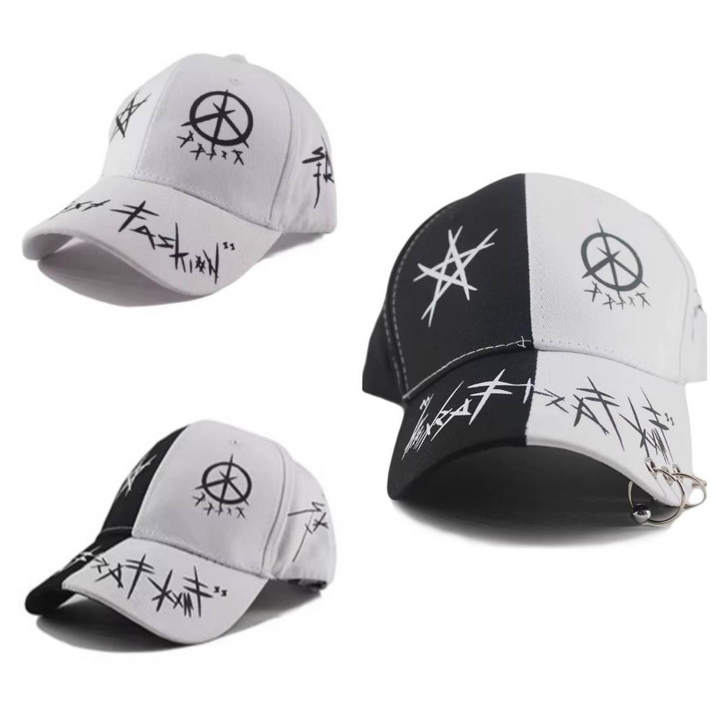 Baseball Cap Hat Grey Black Letter Graffiti Print Iron Ring Spring Summer Autumn Punk Hip hop Rock Adjustable Unisex Men Women Outdoor Casual Cotton