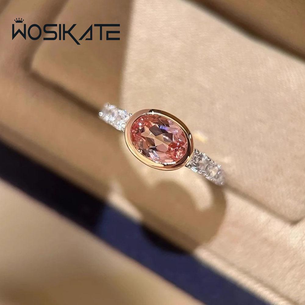 Wosikate French Vintage Paparacha Ring For Women Fashion Jewellery Exquisite Light Luxury Copper-Plated Gemstone Finger Ring