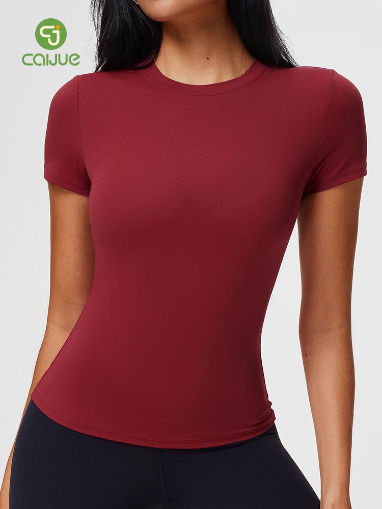 Top da Yoga Cai Jue da Donna, Vestibilità Slim, Manica Corta