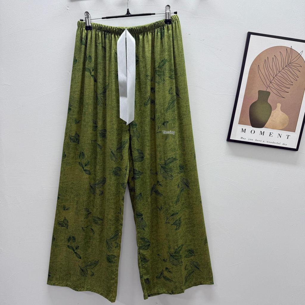 Damen-Blumen-Baumwoll-Seiden-Pyjama - Große Größen, Sommer, Leicht, Für draußen, Gerades Bein, Lockerer Schnitt