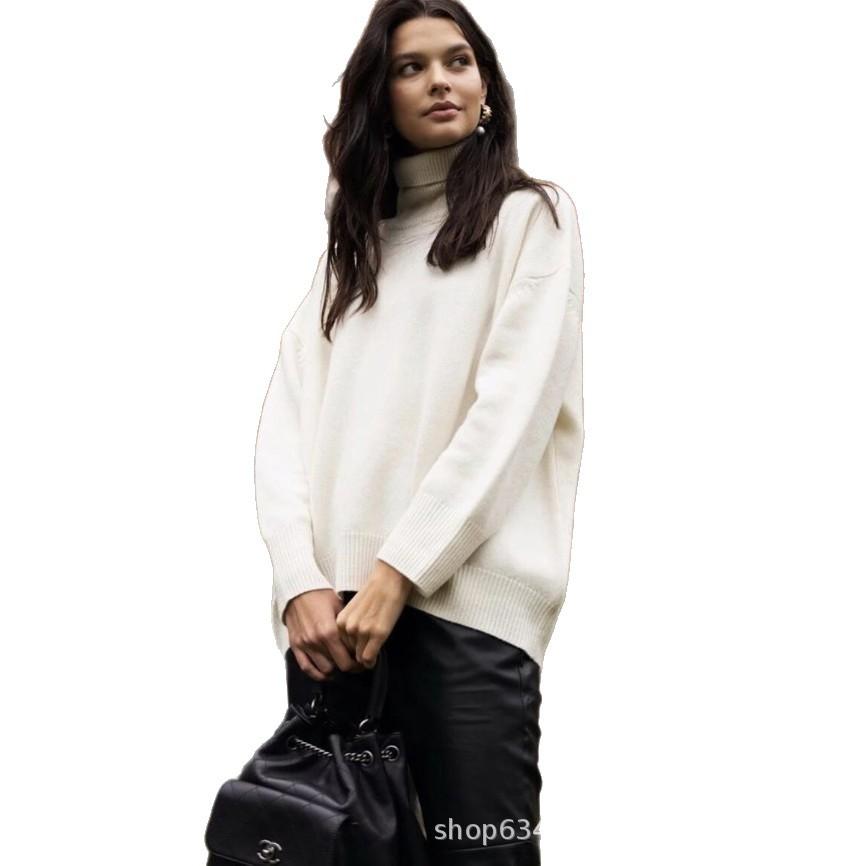 Russia Hot Sale Solid Color Women's Knitted Pullover Turtleneck Loose 066