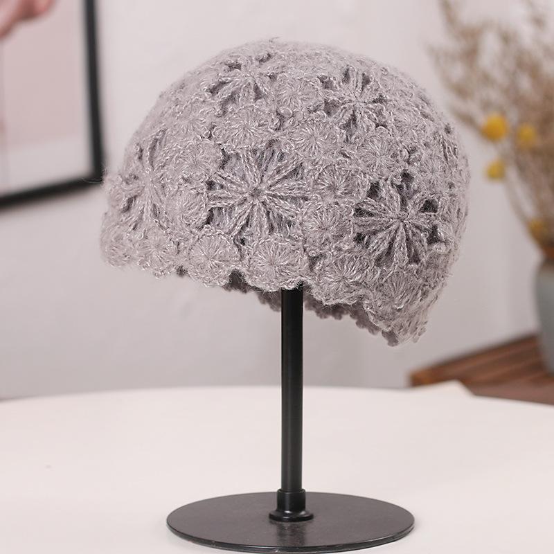 

Нишевая ретро литературная кружевная цветочная ажурная шляпа женская милая модная вязаная шерстяная шапка меховая шапка 55-60cm