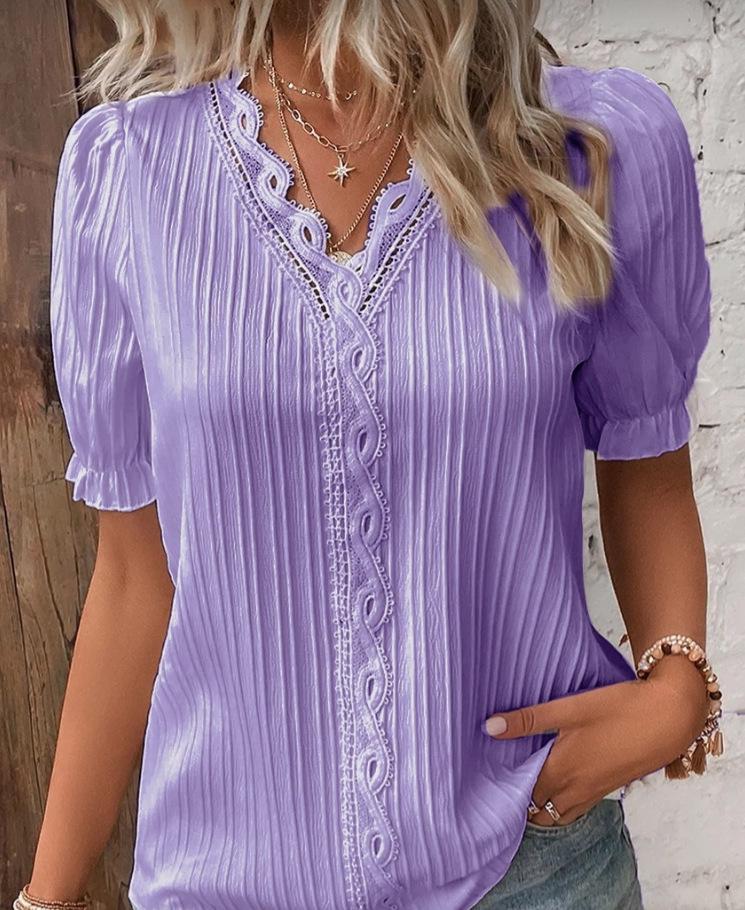 Summer Vacation Fashion Hollow Short-Sleeve Women's Shirt