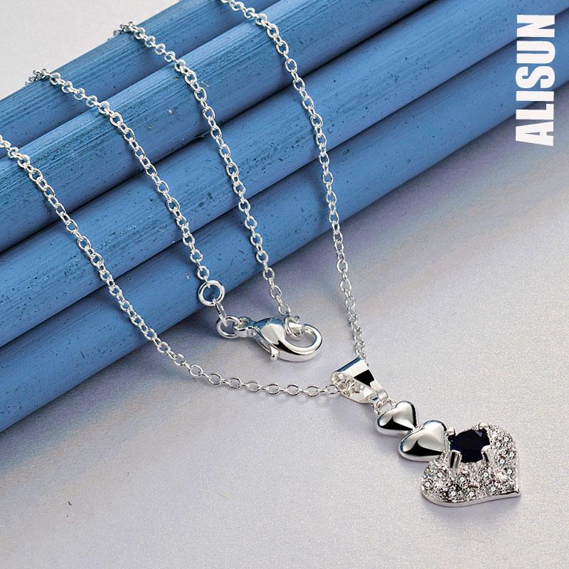 925 Sterling Silver Blue Zircon Heart-shaped Pendant Necklace Fashionable Wedding Jewelry