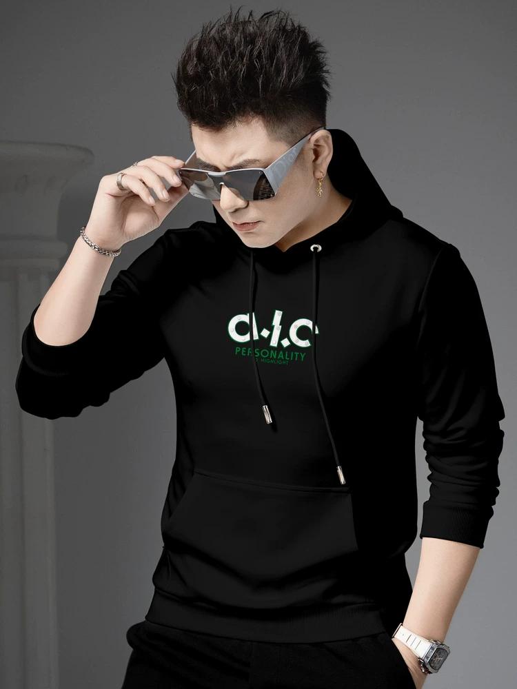 

European Autumn Trendy Brand Letter Print Hooded Sweatshirt for Men 2025 New Fashion Casual Versatile Top for Men L
